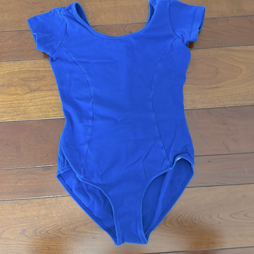 Royal blue cotton cap sleeve leotard by Mirella front lined sz 12